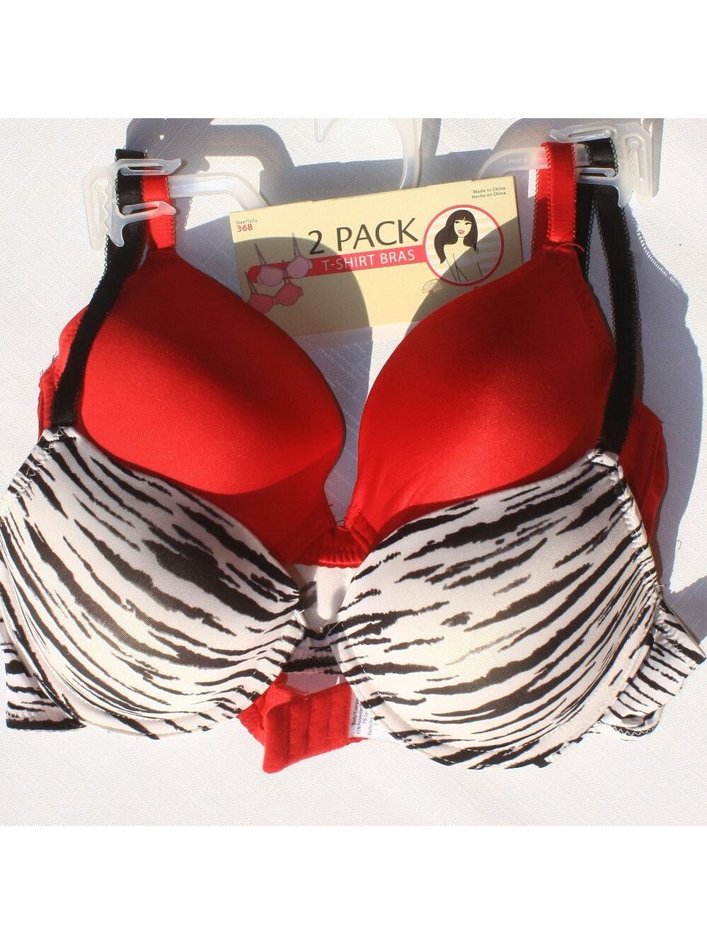 2 Pack t-shirt bras Red Bra Zebra Print Bra NWT